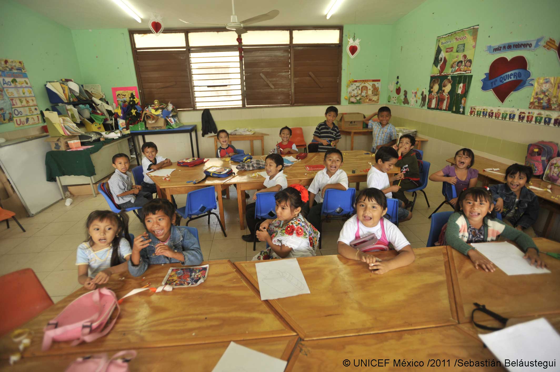 Smiling children in a classroom